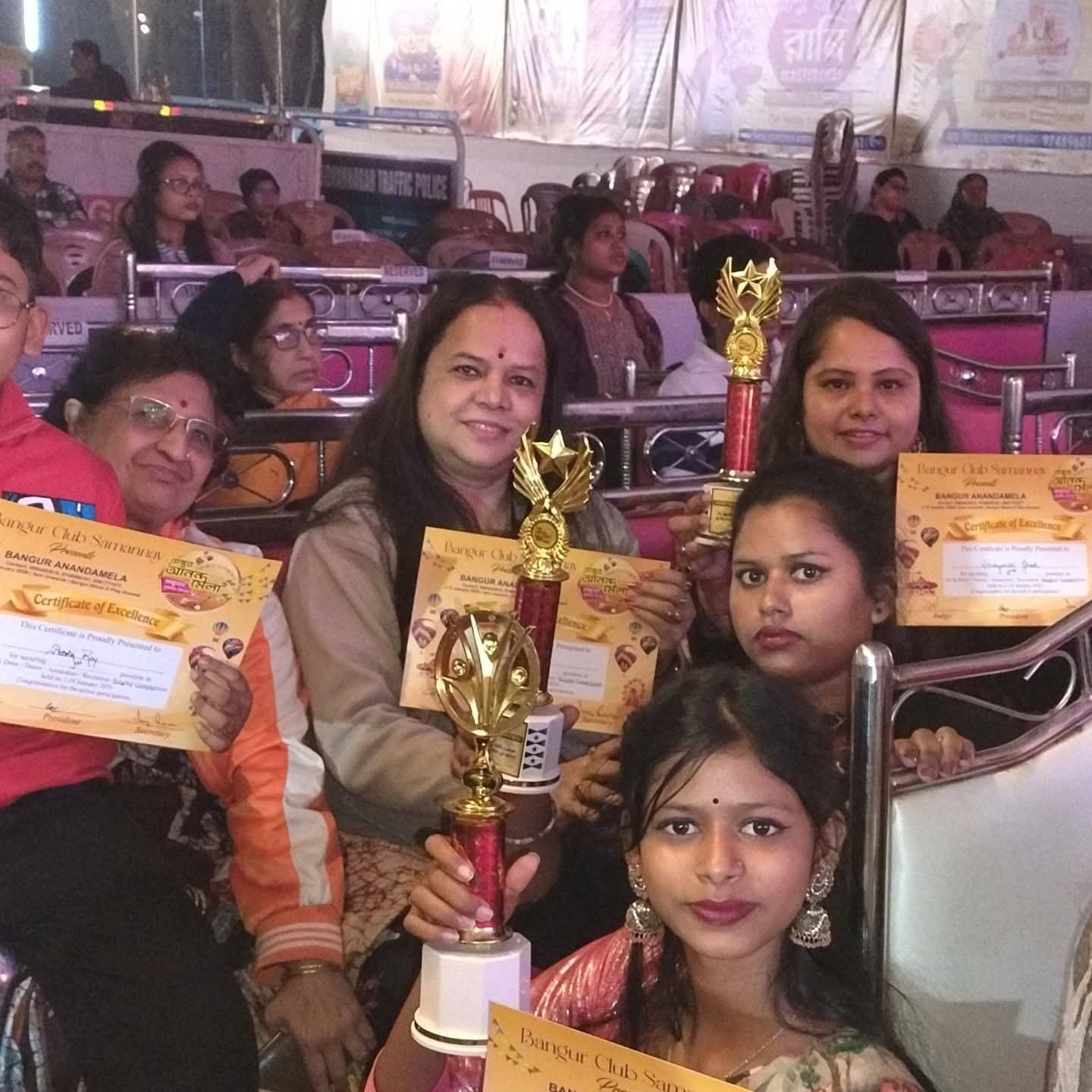 Banasri Ghoshal with her students after a singing competition